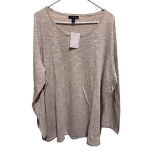 Land's End Lightweight Sweater Cream Tan Long Sleeve Cotton Linen Plus Sz 3X